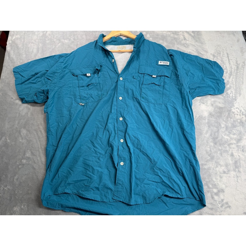Columbia PFG Fishing Shirt Mens Blue Omni Shade Vented SS Button Up FM7047 XL